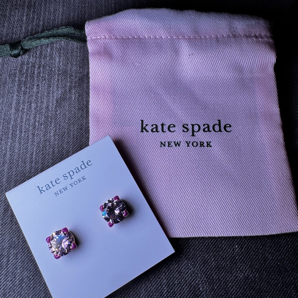 kate spade new york Crystal Stud Earrings Pink Gold Clear Round Set w/ Pouch - Picture 5 of 5